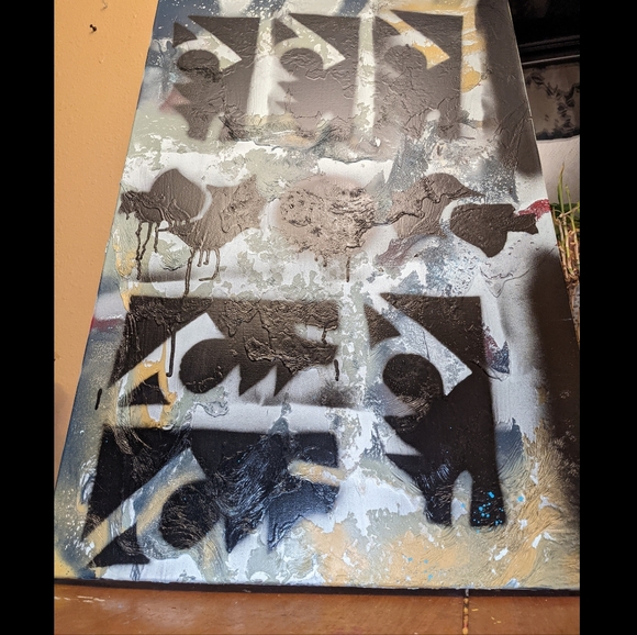 Gray and Black Canvas Painting - Picture 1 of 4